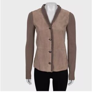 Loro Piana Luxe Brown Lambskin & Cashmere Cardigan Sz.40\S